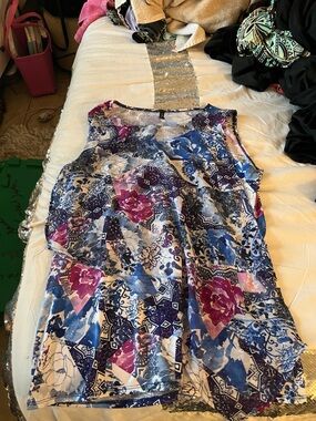 Sweet Claire Floral Patchwork Sleeveless Top in Blue, Purple, Pink